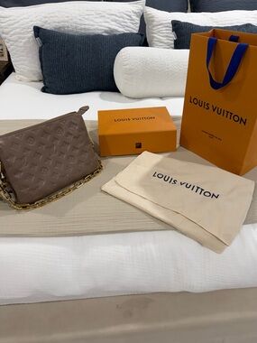 Louis Vuitton Coussin PM taupe women’s designer bag 100% authentic  Gold Chain